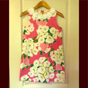 GIRLS LILLY PULITZER SHIFT DRESS W. FLORAL COLLAR, SIZE 12